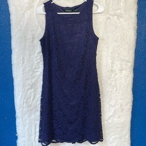 Ralph. Lauren women’s navy blue lace double lined formal dress size  10.